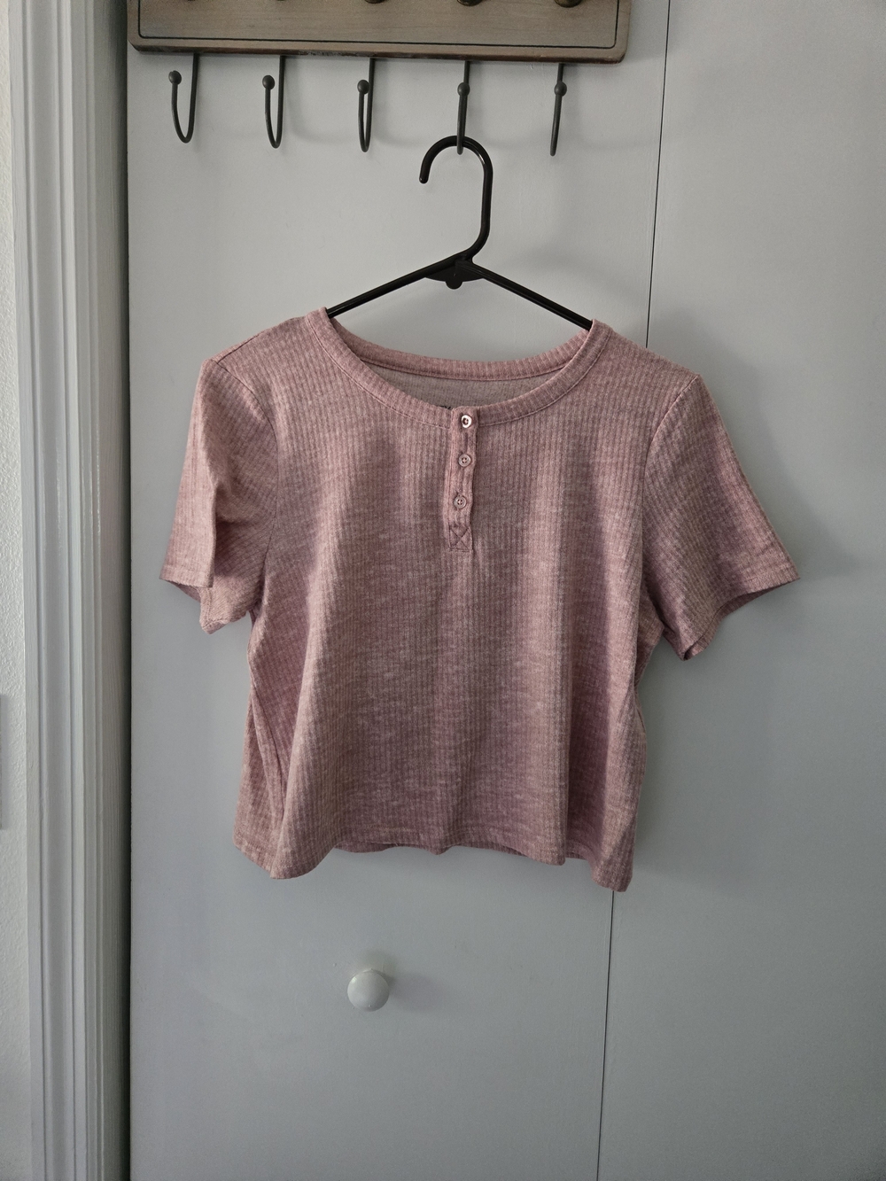 Jockey Ribbed Henley Crop Top in Blush Pink